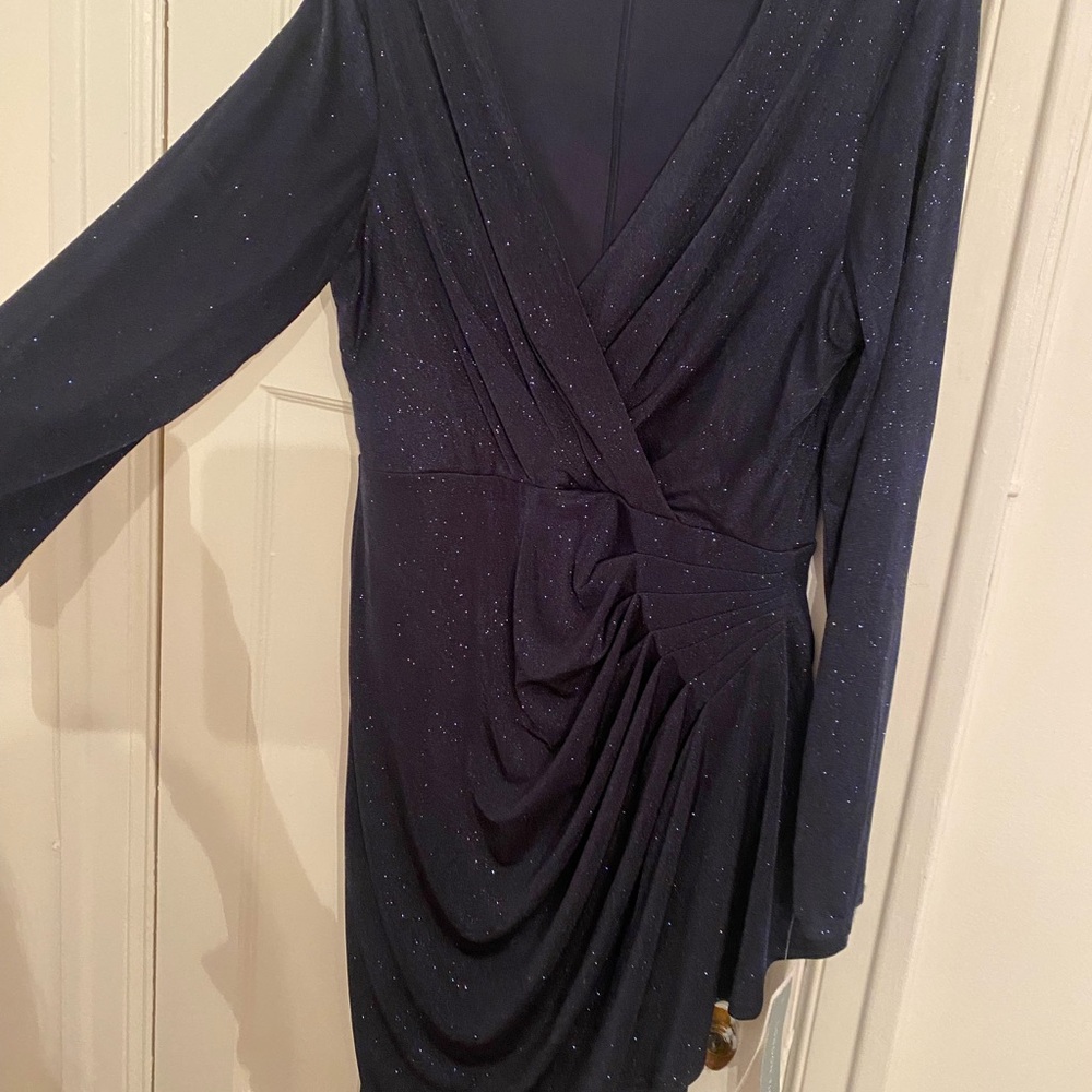 London Times Midnight Blue Sparkle Long Sleeve Dress